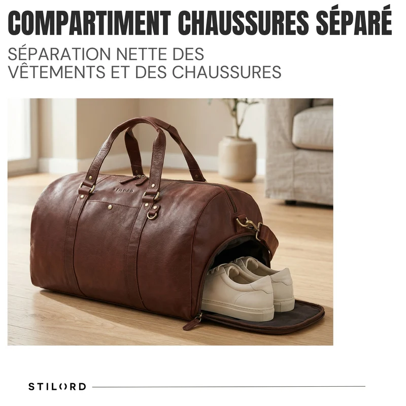 "Ventura" Robuste Leder Reisetasche Groß Herren Weekender mit Schuhfach 40L
