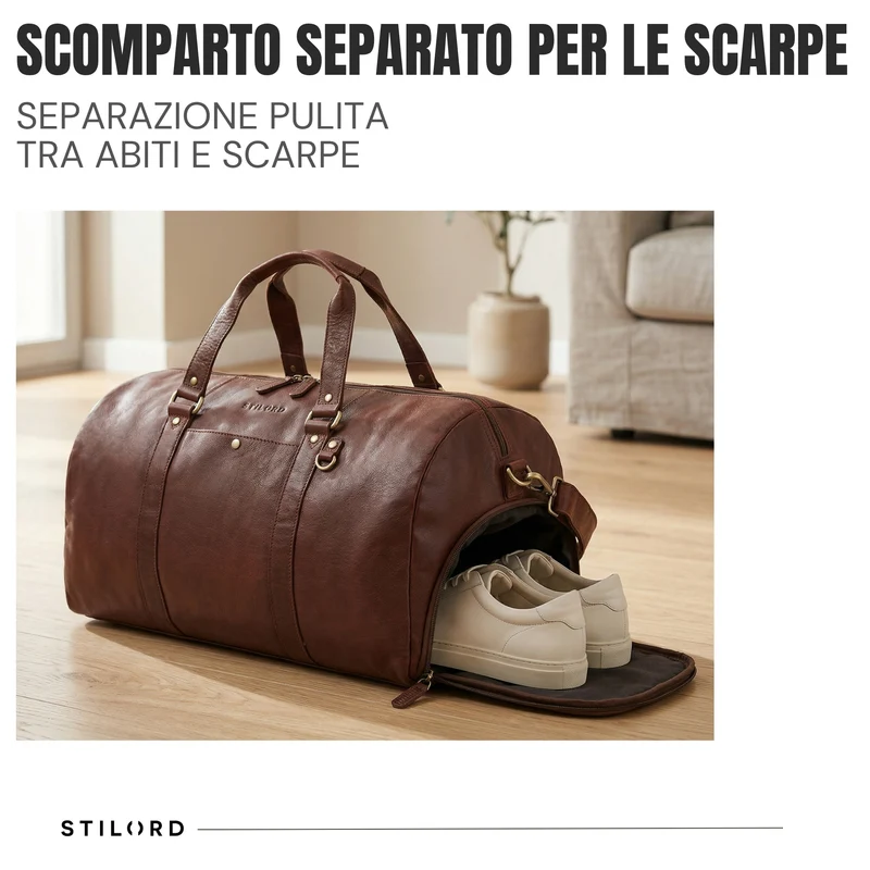 "Ventura" Robuste Leder Reisetasche Groß Herren Weekender mit Schuhfach 40L