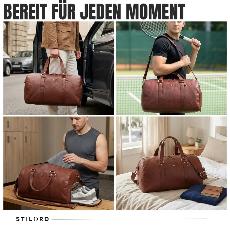 "Ventura" Robuste Leder Reisetasche Groß Herren Weekender mit Schuhfach 40L