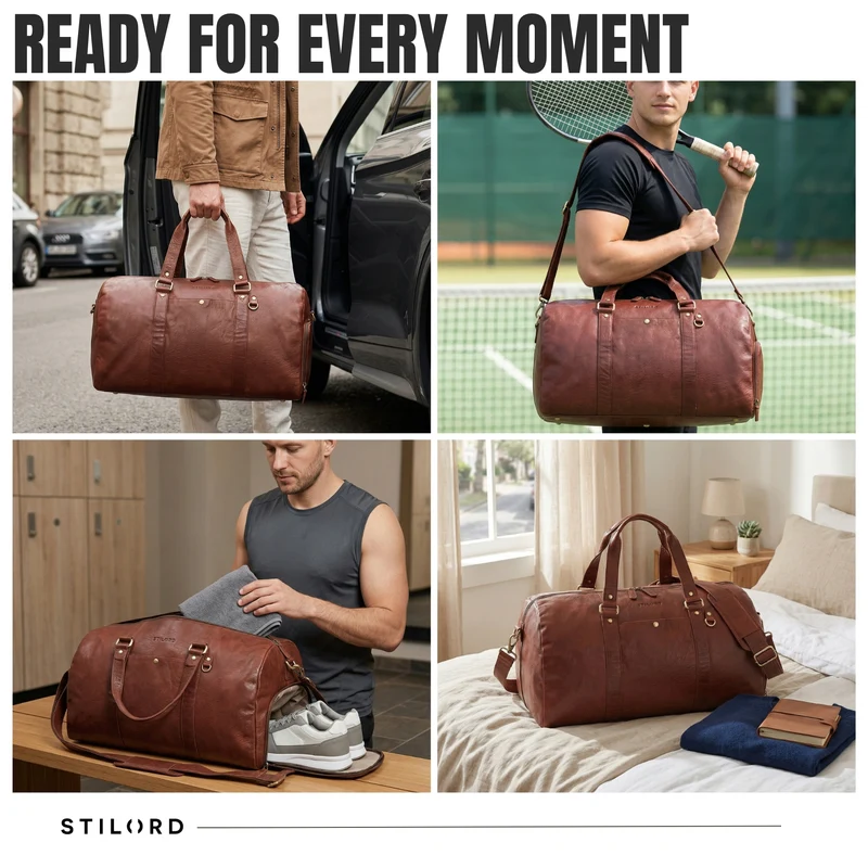 "Ventura" Robuste Leder Reisetasche Groß Herren Weekender mit Schuhfach 40L