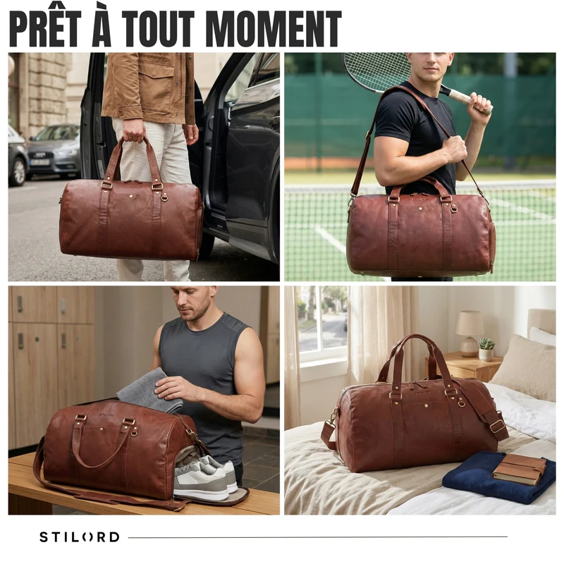 "Ventura" Robuste Leder Reisetasche Groß Herren Weekender mit Schuhfach 40L