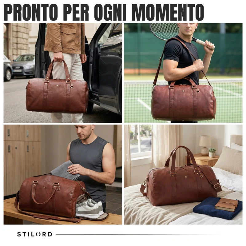 "Ventura" Robuste Leder Reisetasche Groß Herren Weekender mit Schuhfach 40L