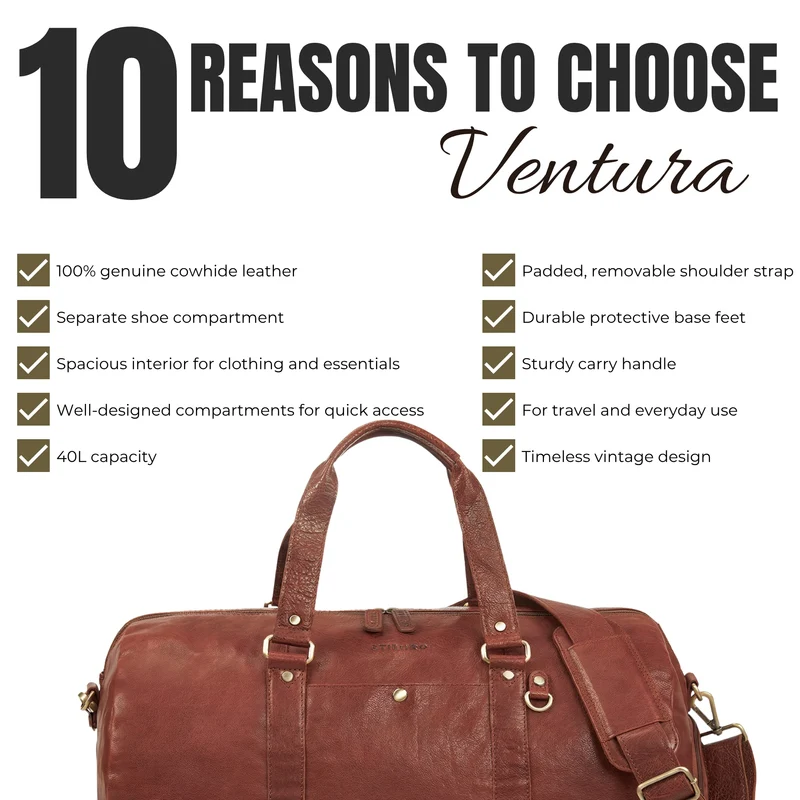 "Ventura" Robuste Leder Reisetasche Groß Herren Weekender mit Schuhfach 40L