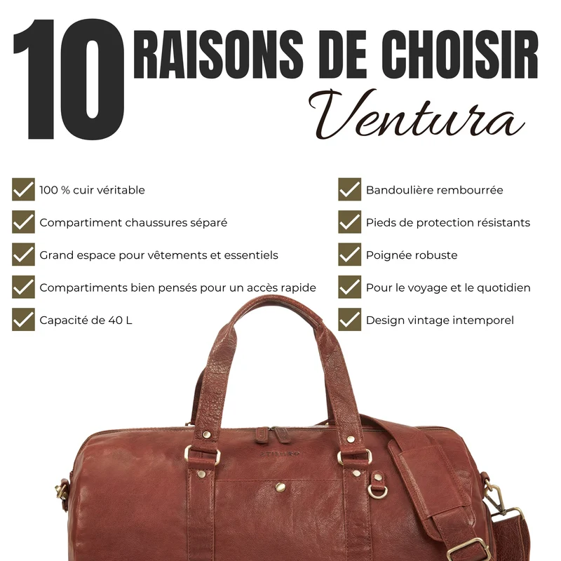 "Ventura" Robuste Leder Reisetasche Groß Herren Weekender mit Schuhfach 40L