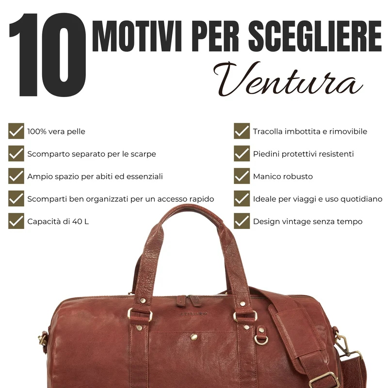 "Ventura" Robuste Leder Reisetasche Groß Herren Weekender mit Schuhfach 40L