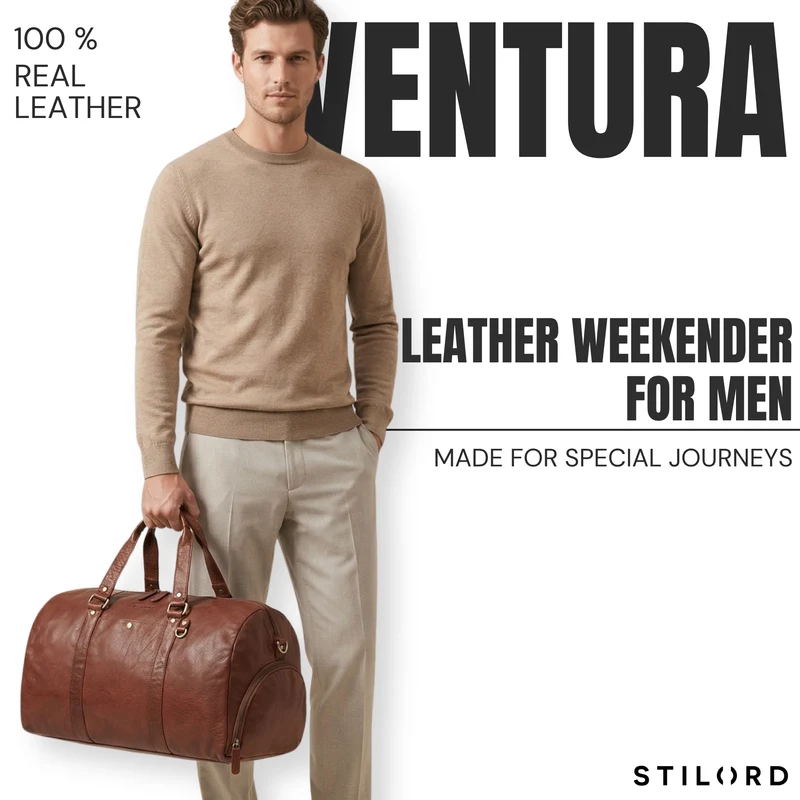 "Ventura" Robuste Leder Reisetasche Groß Herren Weekender mit Schuhfach 40L