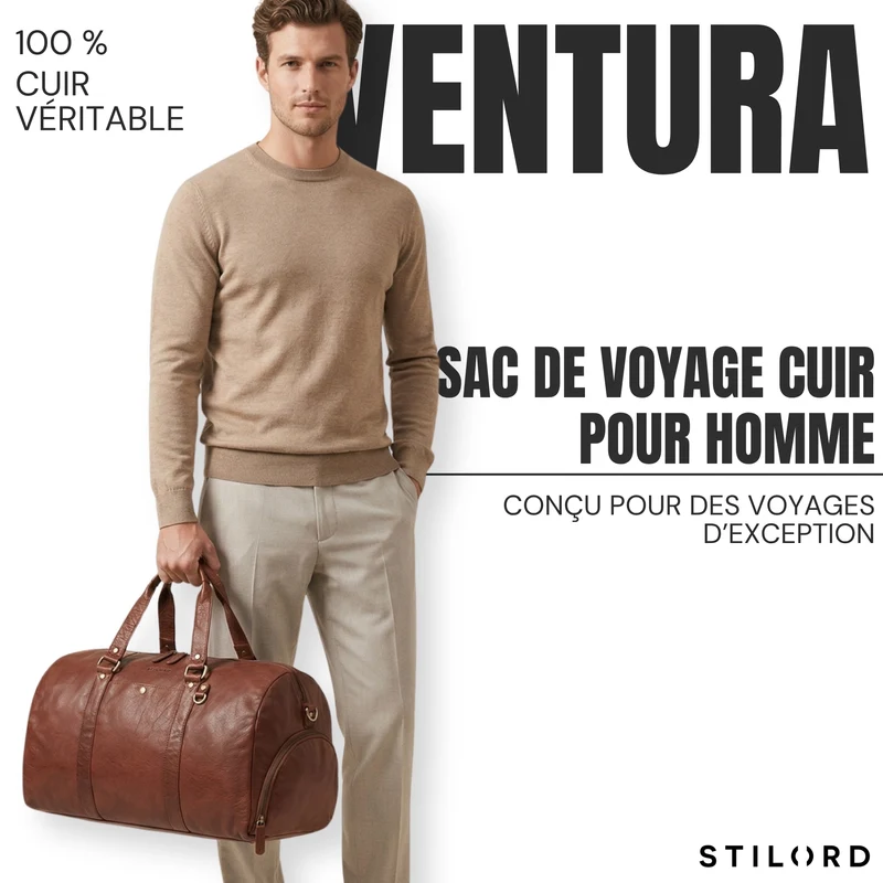"Ventura" Robuste Leder Reisetasche Groß Herren Weekender mit Schuhfach 40L
