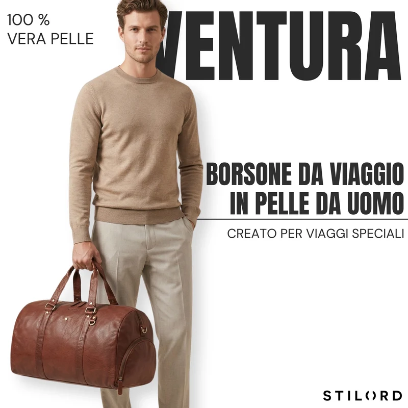 "Ventura" Robuste Leder Reisetasche Groß Herren Weekender mit Schuhfach 40L