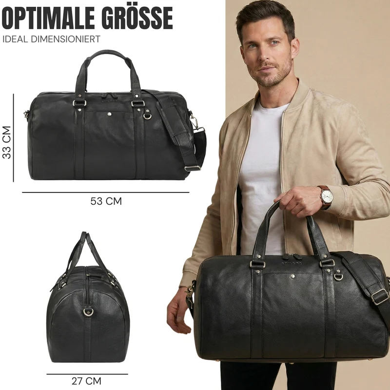 "Ventura" Robuste Leder Reisetasche Groß Herren Weekender mit Schuhfach 40L