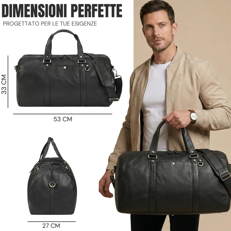"Ventura" Robuste Leder Reisetasche Groß Herren Weekender mit Schuhfach 40L
