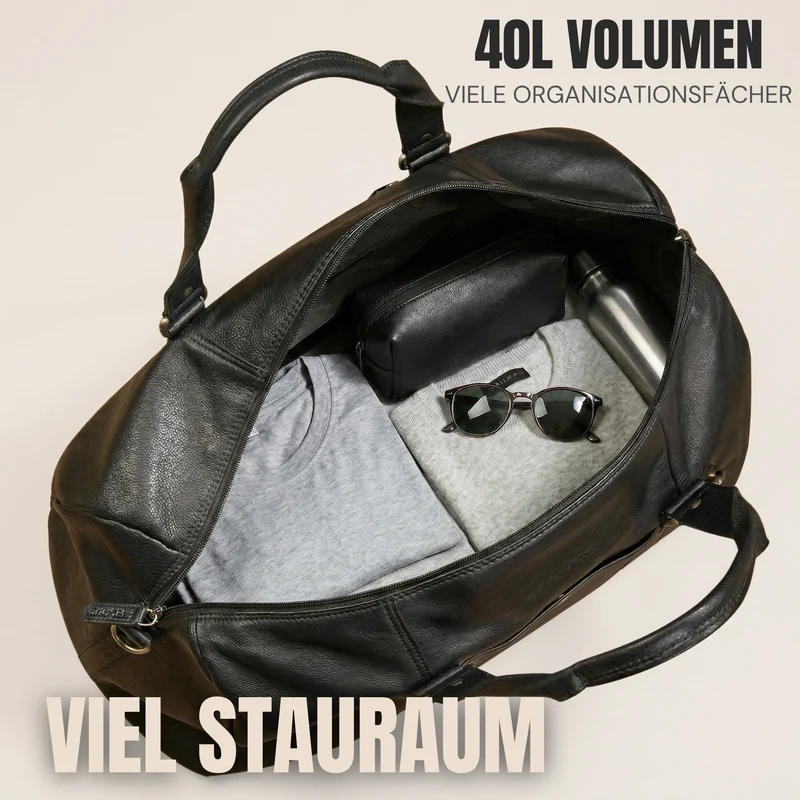 "Ventura" Robuste Leder Reisetasche Groß Herren Weekender mit Schuhfach 40L