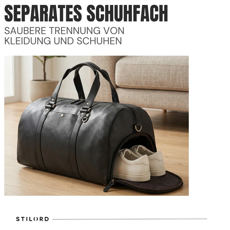 "Ventura" Robuste Leder Reisetasche Groß Herren Weekender mit Schuhfach 40L