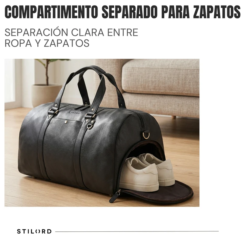 "Ventura" Robuste Leder Reisetasche Groß Herren Weekender mit Schuhfach 40L