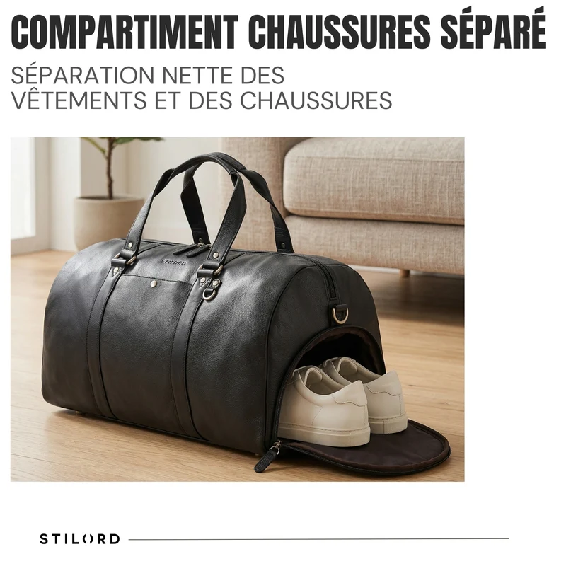 "Ventura" Robuste Leder Reisetasche Groß Herren Weekender mit Schuhfach 40L