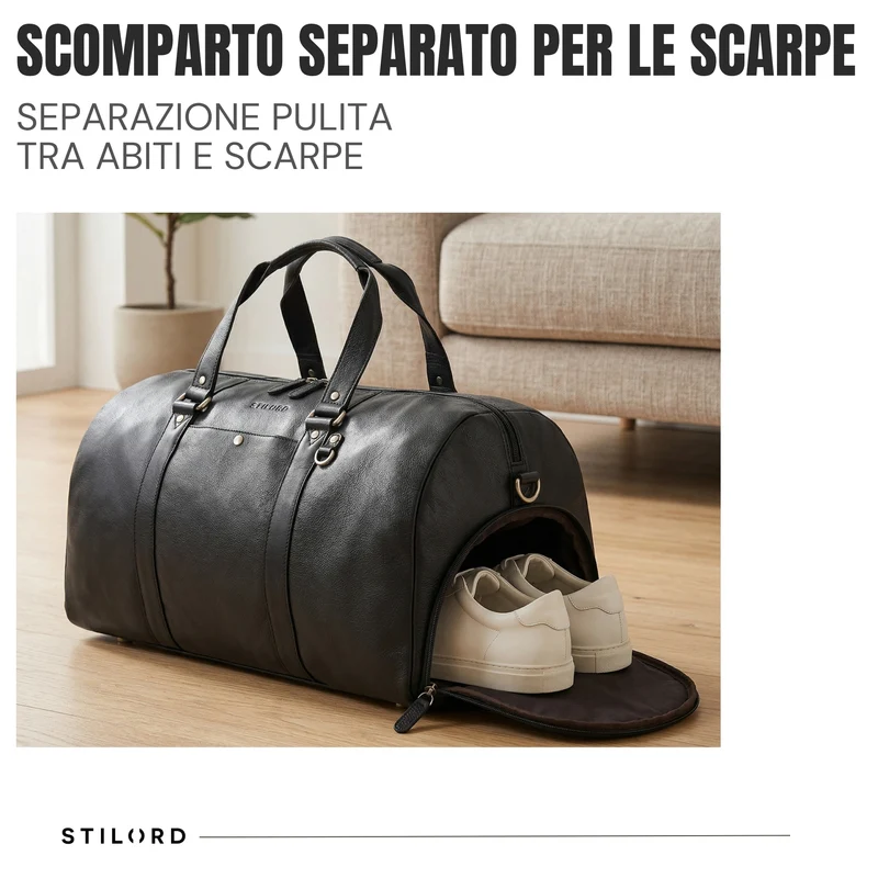 "Ventura" Robuste Leder Reisetasche Groß Herren Weekender mit Schuhfach 40L
