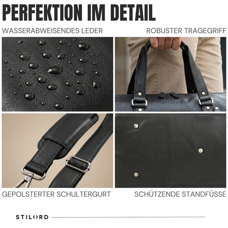"Ventura" Robuste Leder Reisetasche Groß Herren Weekender mit Schuhfach 40L