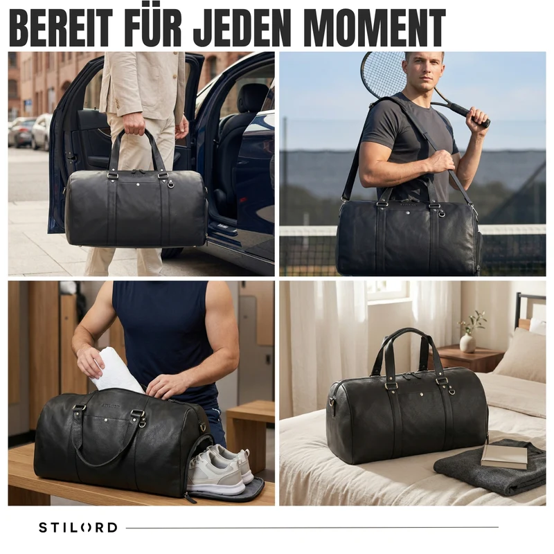 "Ventura" Robuste Leder Reisetasche Groß Herren Weekender mit Schuhfach 40L