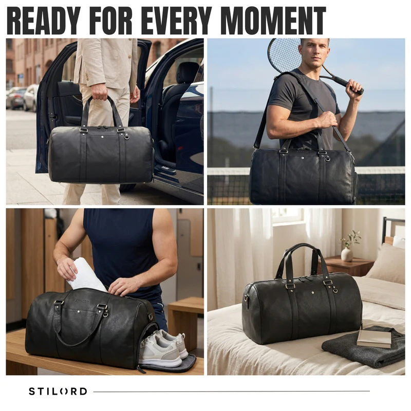"Ventura" Robuste Leder Reisetasche Groß Herren Weekender mit Schuhfach 40L