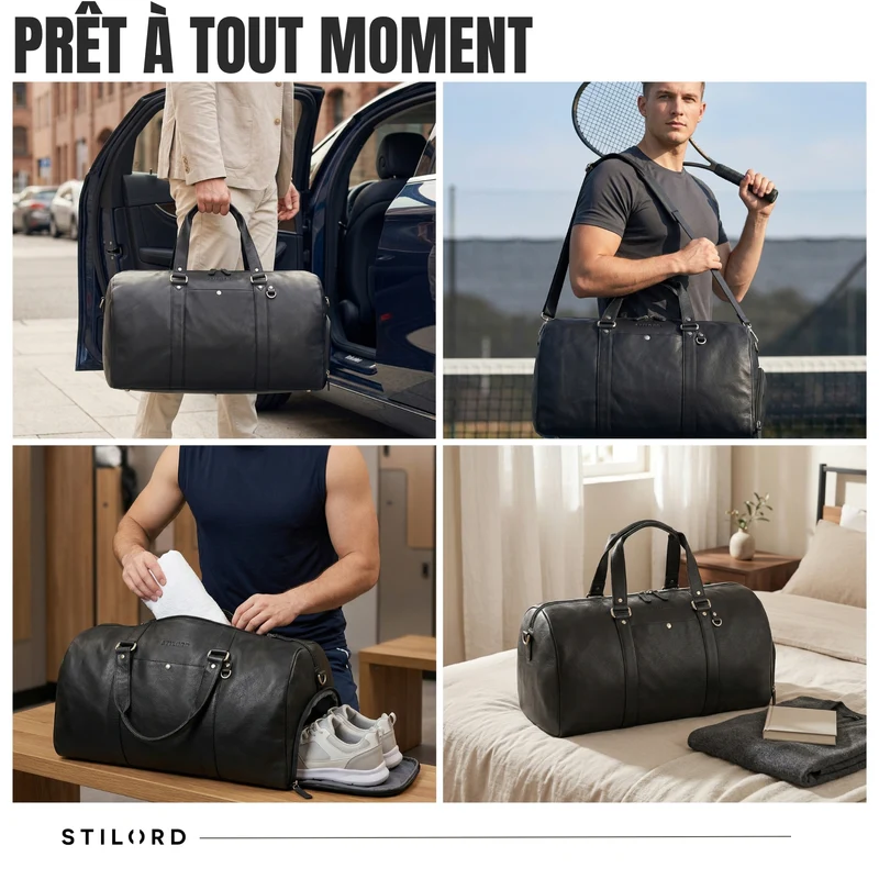 "Ventura" Robuste Leder Reisetasche Groß Herren Weekender mit Schuhfach 40L