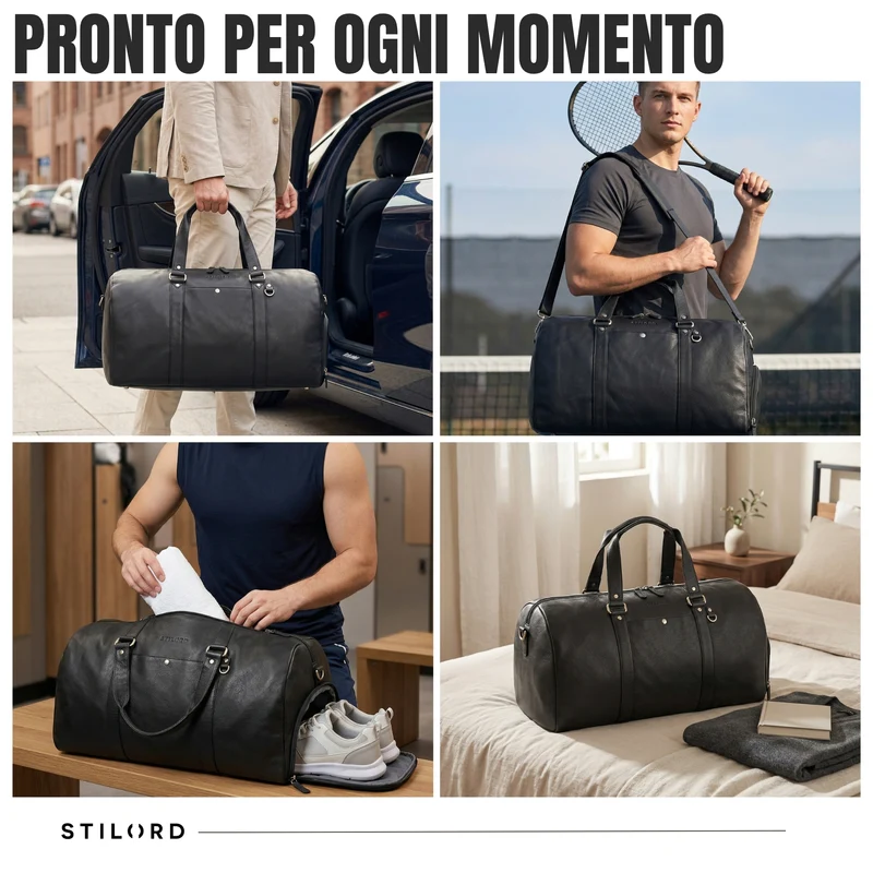"Ventura" Robuste Leder Reisetasche Groß Herren Weekender mit Schuhfach 40L