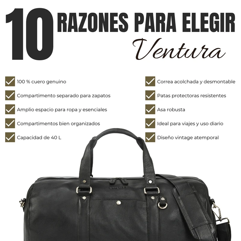 "Ventura" Robuste Leder Reisetasche Groß Herren Weekender mit Schuhfach 40L