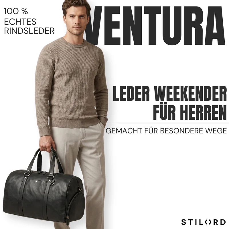 "Ventura" Robuste Leder Reisetasche Groß Herren Weekender mit Schuhfach 40L