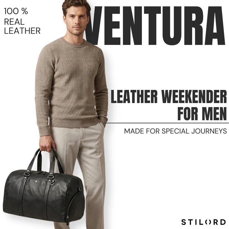 "Ventura" Robuste Leder Reisetasche Groß Herren Weekender mit Schuhfach 40L