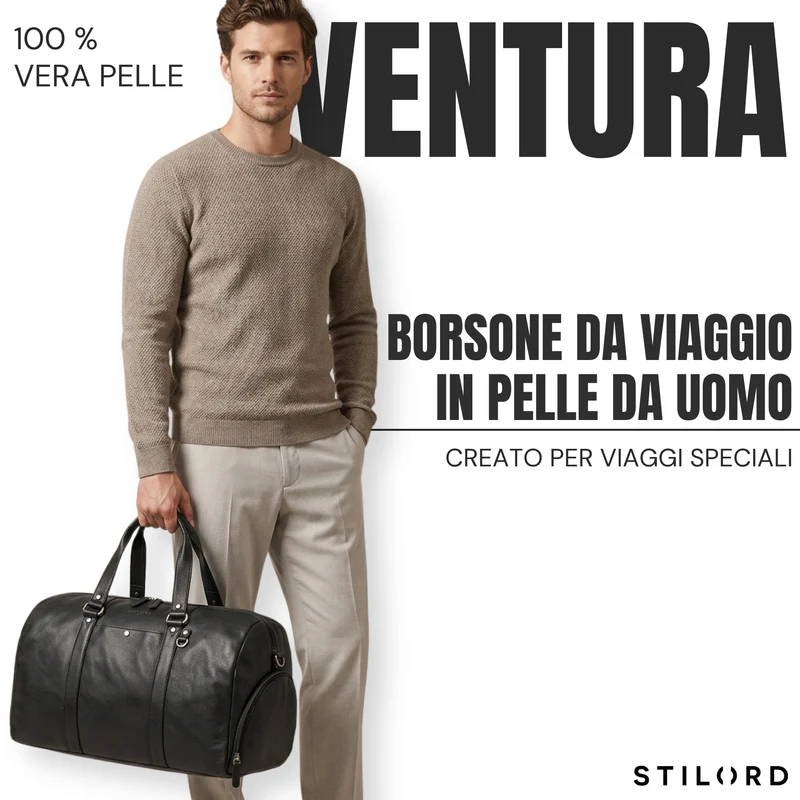 "Ventura" Robuste Leder Reisetasche Groß Herren Weekender mit Schuhfach 40L
