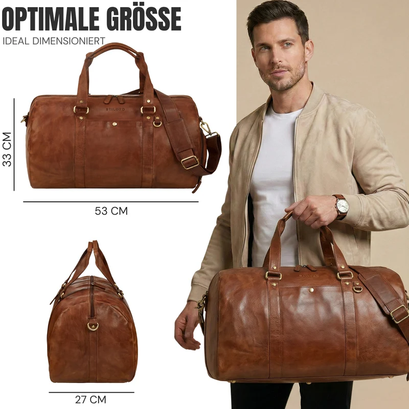 "Ventura" Robuste Leder Reisetasche Groß Herren Weekender mit Schuhfach 40L