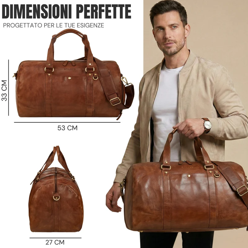 "Ventura" Robuste Leder Reisetasche Groß Herren Weekender mit Schuhfach 40L