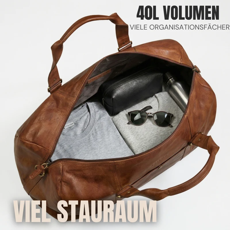 "Ventura" Robuste Leder Reisetasche Groß Herren Weekender mit Schuhfach 40L