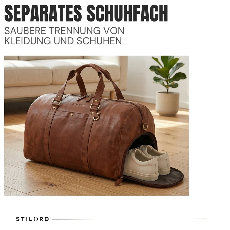 "Ventura" Robuste Leder Reisetasche Groß Herren Weekender mit Schuhfach 40L