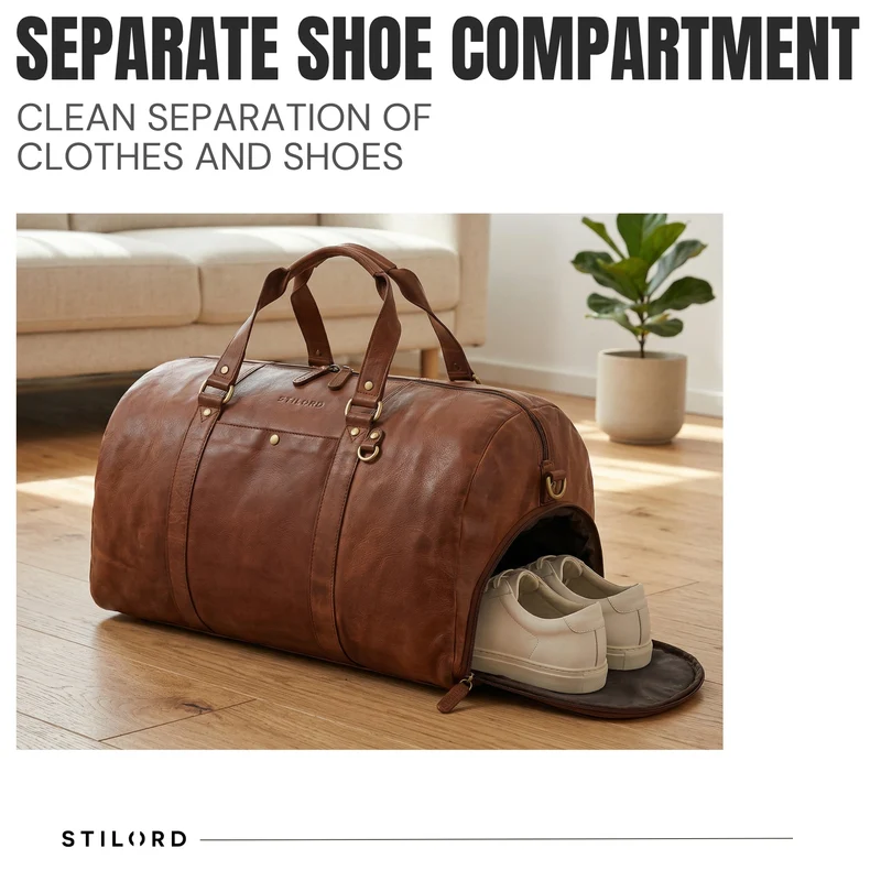 "Ventura" Robuste Leder Reisetasche Groß Herren Weekender mit Schuhfach 40L