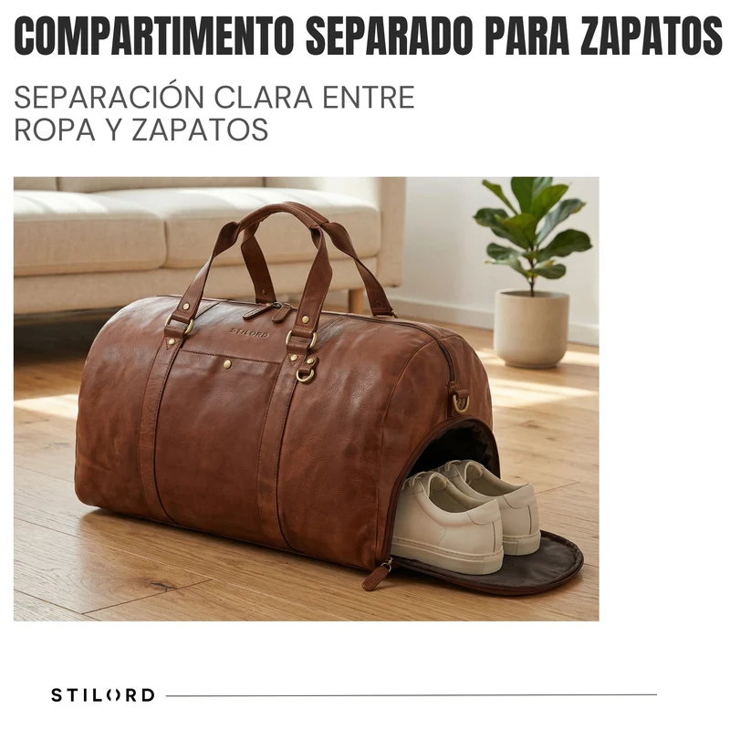 "Ventura" Robuste Leder Reisetasche Groß Herren Weekender mit Schuhfach 40L