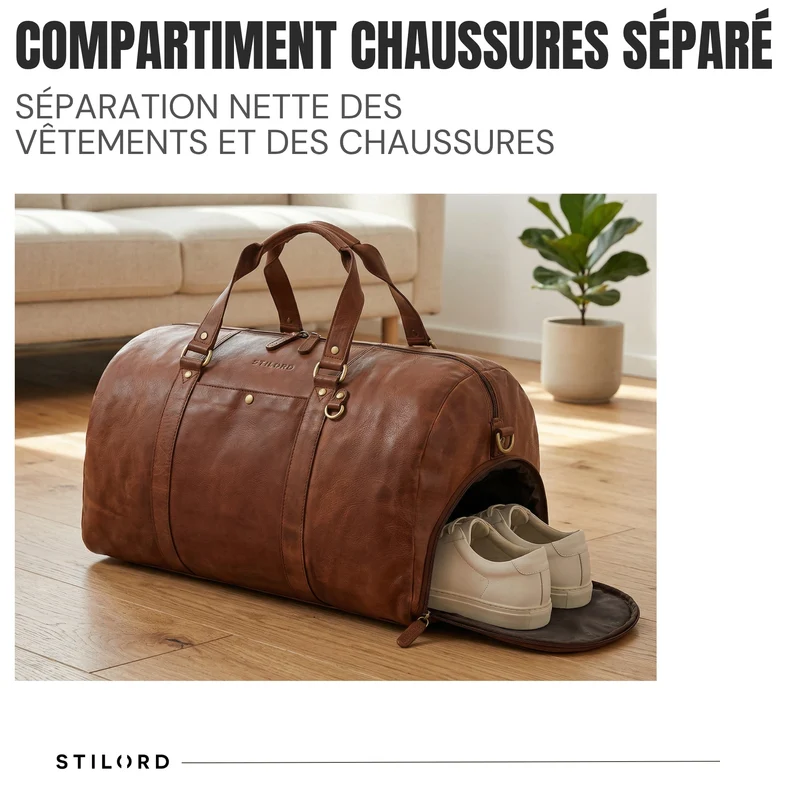 "Ventura" Robuste Leder Reisetasche Groß Herren Weekender mit Schuhfach 40L