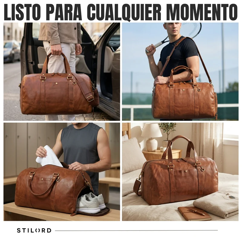 "Ventura" Robuste Leder Reisetasche Groß Herren Weekender mit Schuhfach 40L