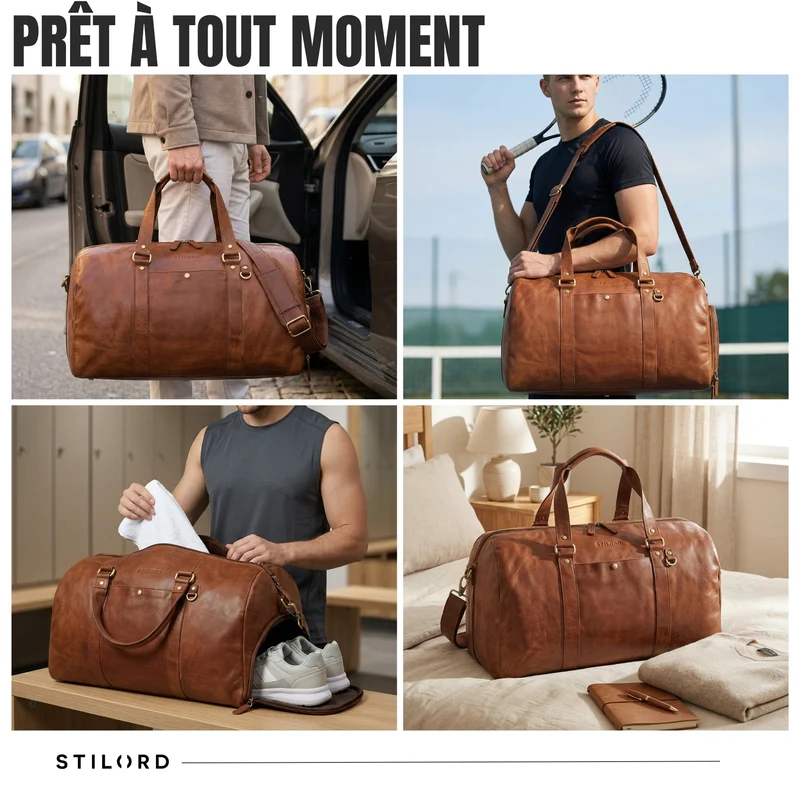 "Ventura" Robuste Leder Reisetasche Groß Herren Weekender mit Schuhfach 40L