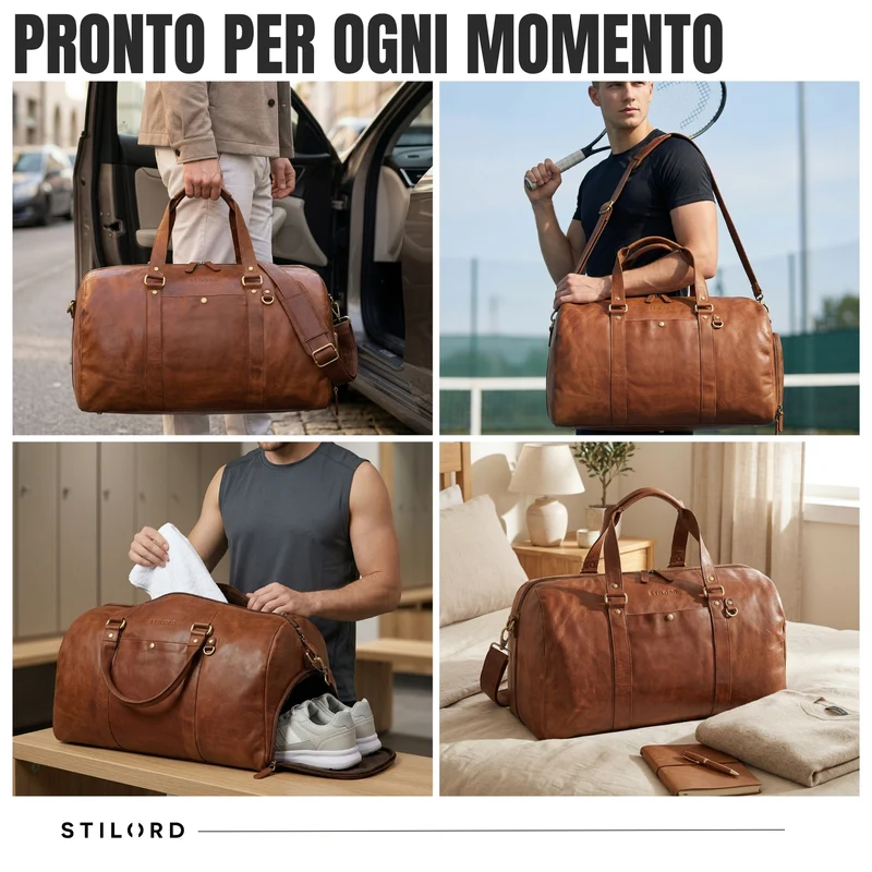 "Ventura" Robuste Leder Reisetasche Groß Herren Weekender mit Schuhfach 40L