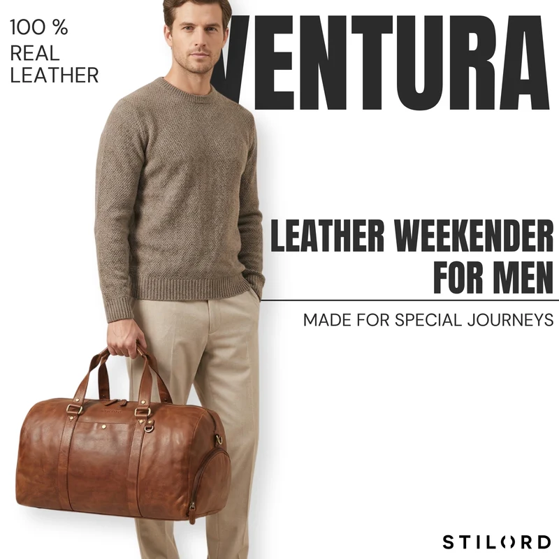 "Ventura" Robuste Leder Reisetasche Groß Herren Weekender mit Schuhfach 40L
