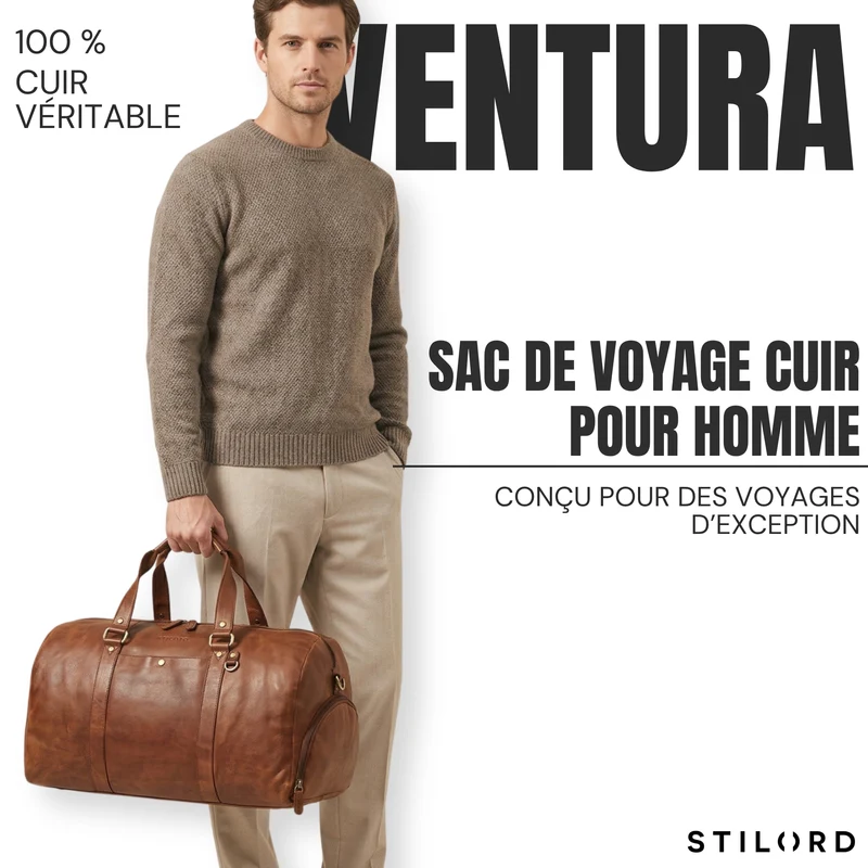 "Ventura" Robuste Leder Reisetasche Groß Herren Weekender mit Schuhfach 40L