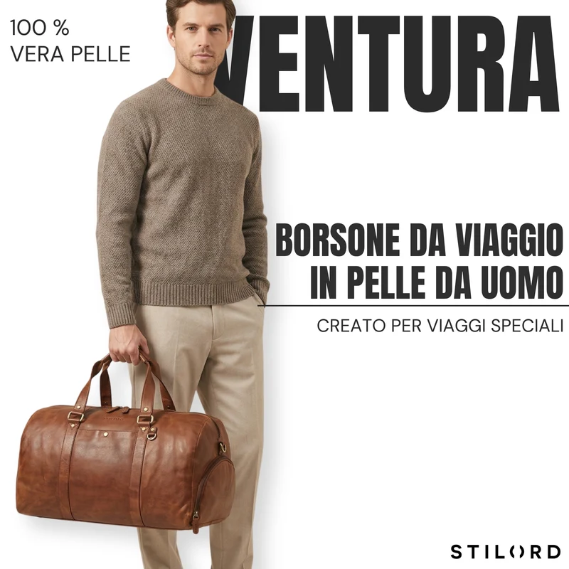 "Ventura" Robuste Leder Reisetasche Groß Herren Weekender mit Schuhfach 40L