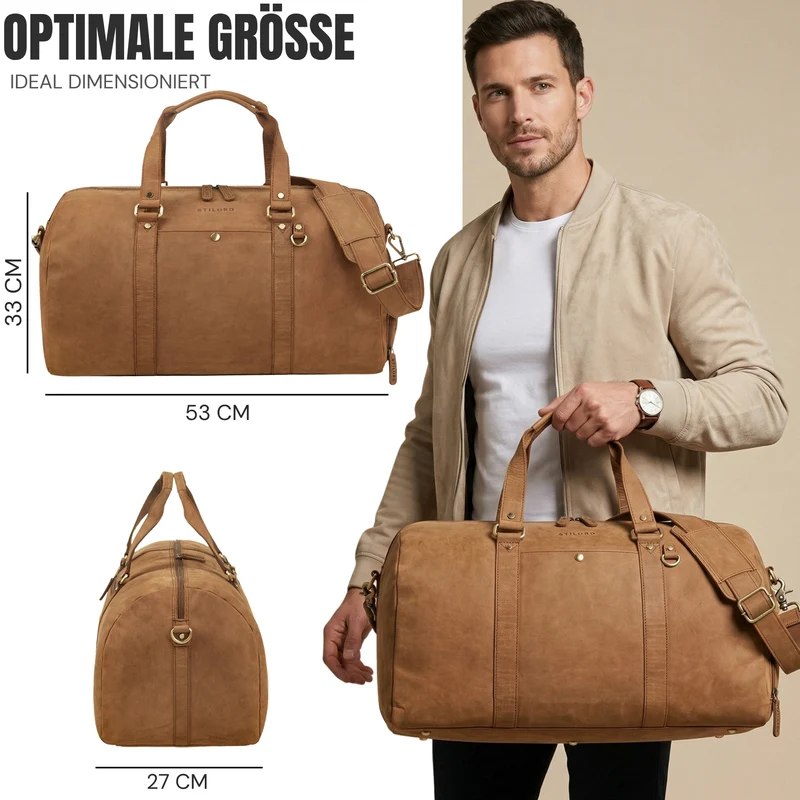 "Ventura" Robuste Leder Reisetasche Groß Herren Weekender mit Schuhfach 40L