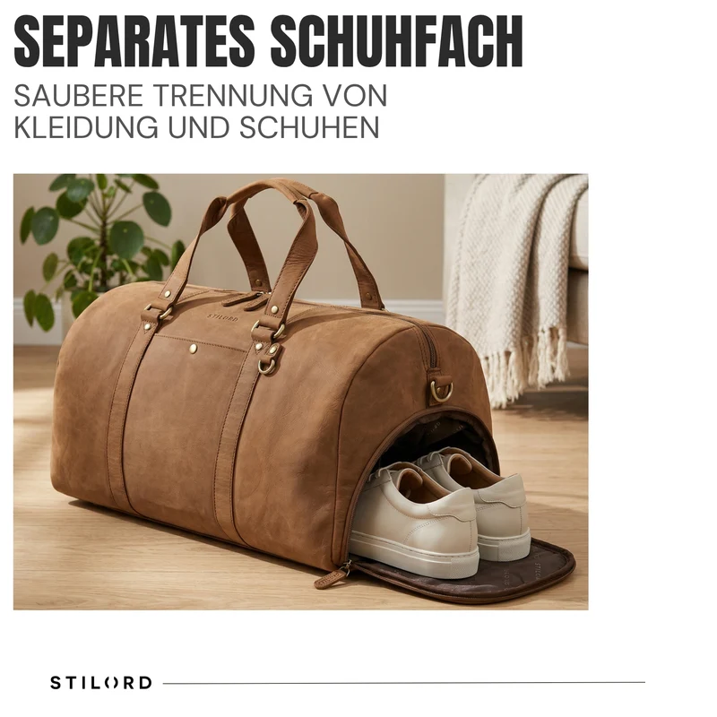 "Ventura" Robuste Leder Reisetasche Groß Herren Weekender mit Schuhfach 40L