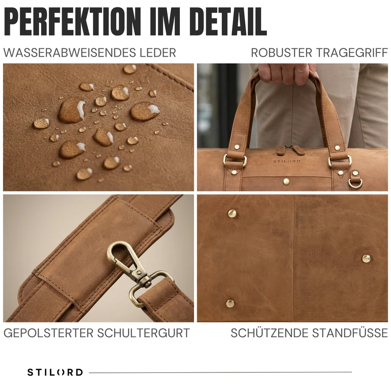 "Ventura" Robuste Leder Reisetasche Groß Herren Weekender mit Schuhfach 40L