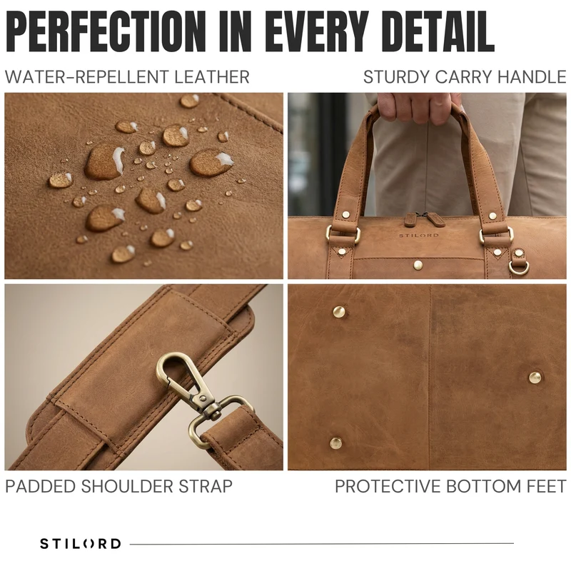 "Ventura" Robuste Leder Reisetasche Groß Herren Weekender mit Schuhfach 40L