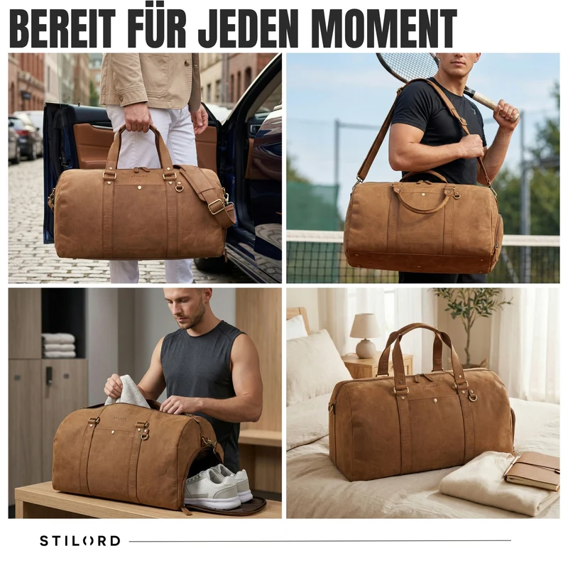 "Ventura" Robuste Leder Reisetasche Groß Herren Weekender mit Schuhfach 40L