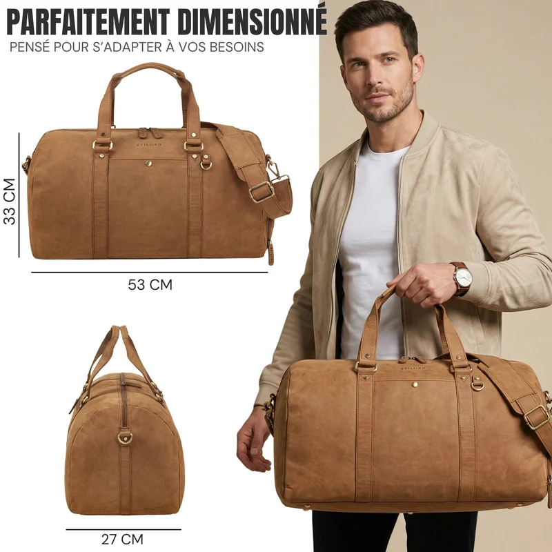 "Ventura" Robuste Leder Reisetasche Groß Herren Weekender mit Schuhfach 40L