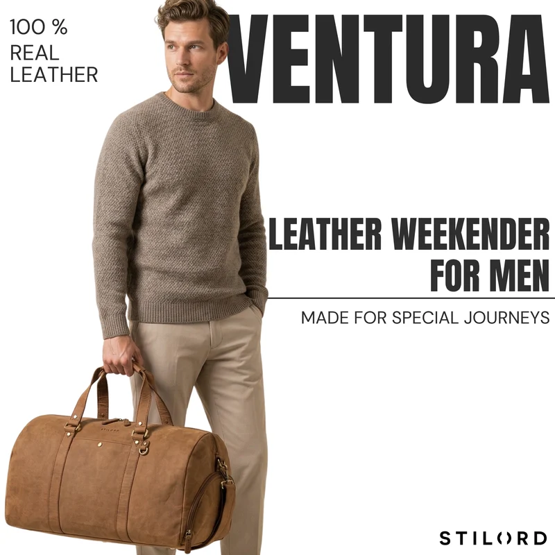 "Ventura" Robuste Leder Reisetasche Groß Herren Weekender mit Schuhfach 40L