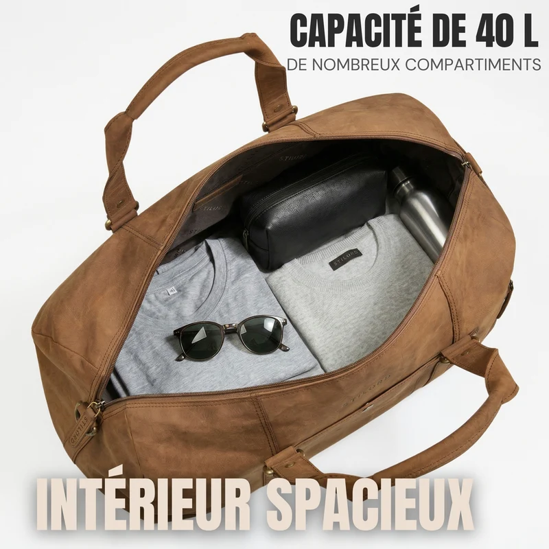 "Ventura" Robuste Leder Reisetasche Groß Herren Weekender mit Schuhfach 40L