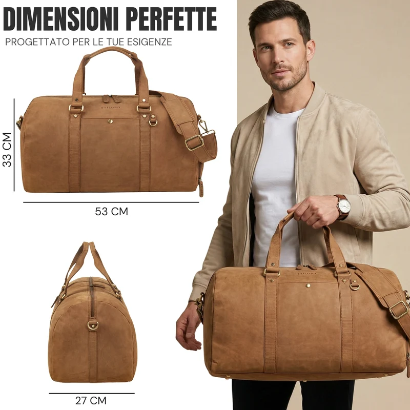 "Ventura" Robuste Leder Reisetasche Groß Herren Weekender mit Schuhfach 40L
